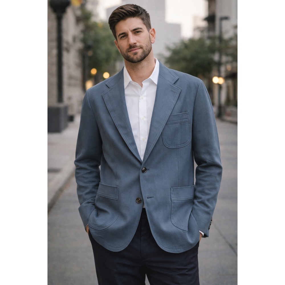 Vintage Levis Panatela Mens Blue Sport Coat Blazer 70s Textured Polyester Jacket